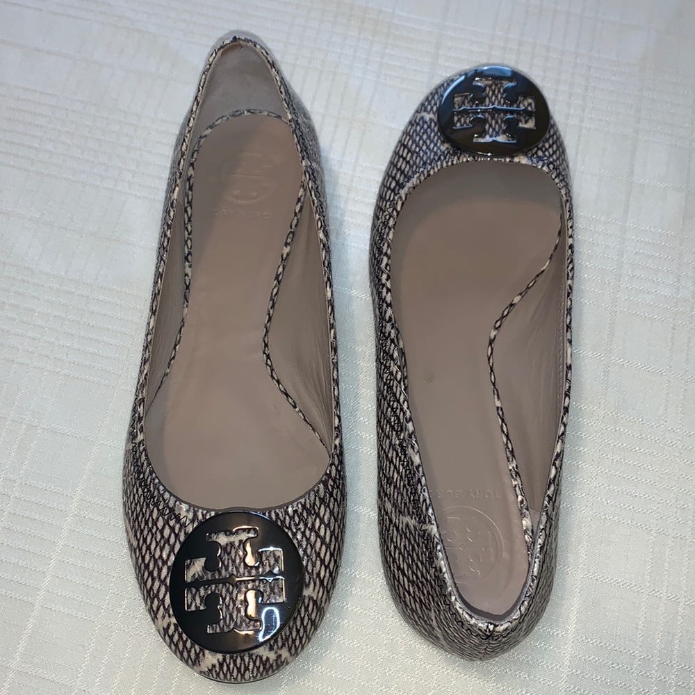 TORY BURCH Ballet Flat Snakeskin Print BrownBeige - Picture 2 of 12